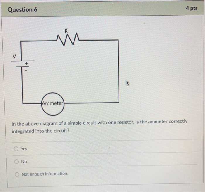 Solved Question 6 4 Pts Ammeter In The Above Diagram Of A Chegg Com