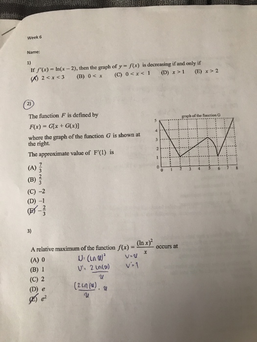 Solved Week 6 Name 1 If F X In X 2 Then The Graph Of Chegg Com