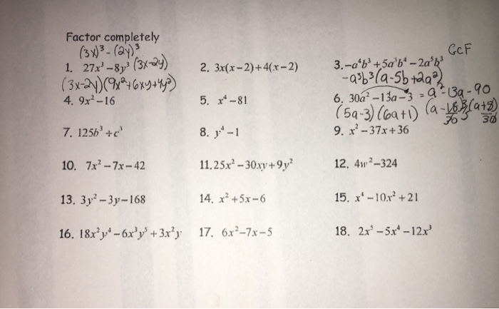 Factor Completely 4 9x 16 7 125b E 10 7x2 7x 42 Chegg Com