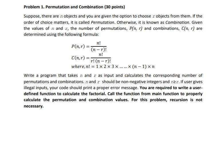 Solved Problem 1 Permutation And Combination 30 Points Chegg Com