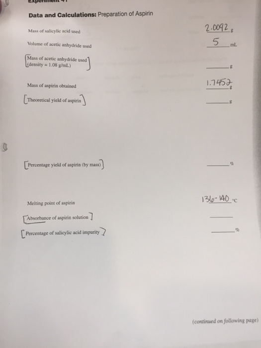 Solved How To Find The Mass Of Acetic Anhydride Used The Chegg Com