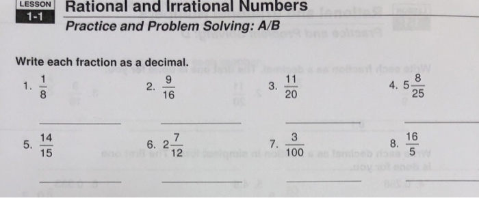 Solved Lesson Rational And Irrational Numbers 1 1 Practic Chegg Com