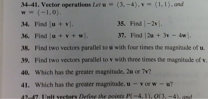 Solved 34 41 Vector Operations Let U 3 4 V 1 1 And Chegg Com