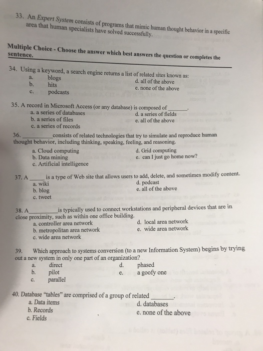 33 An Expert System Consists Of Programs That Mimic Chegg Com