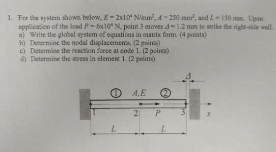 Solved 1 For The System Shown Below E 2x10 N Mm2 A 25 Chegg Com