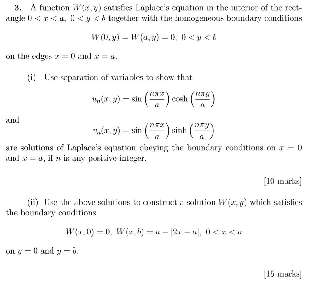 Solved 3 A Function W X Y Satisfies Laplace S Equation Chegg Com