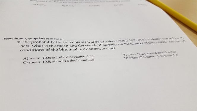 ANSWERED] The probability that a tennis set will go to a tiebreak - Math  - Kunduz