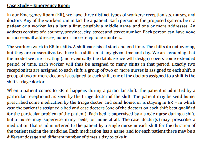 ase Studv- Emergency Room In our Emergency Room (ER), we have three distinct types of workers: receptionists, nurses, and doc