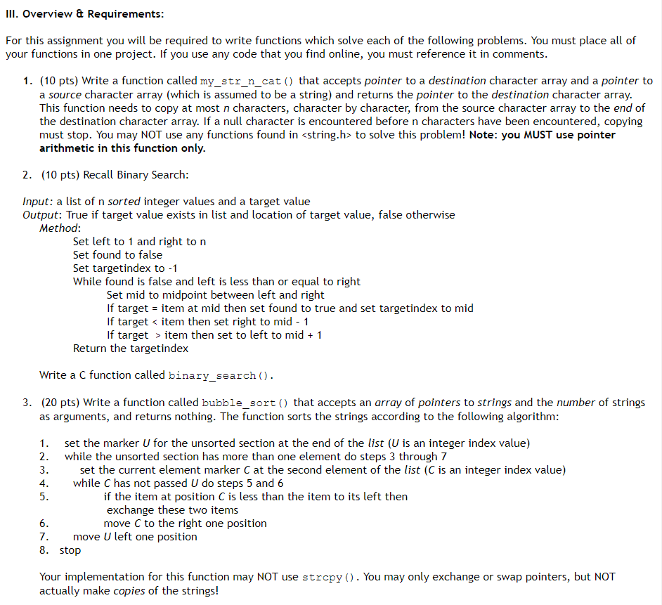 III. Overview & Requirements For this assignment you will be required to write functions which solve each of the following pr