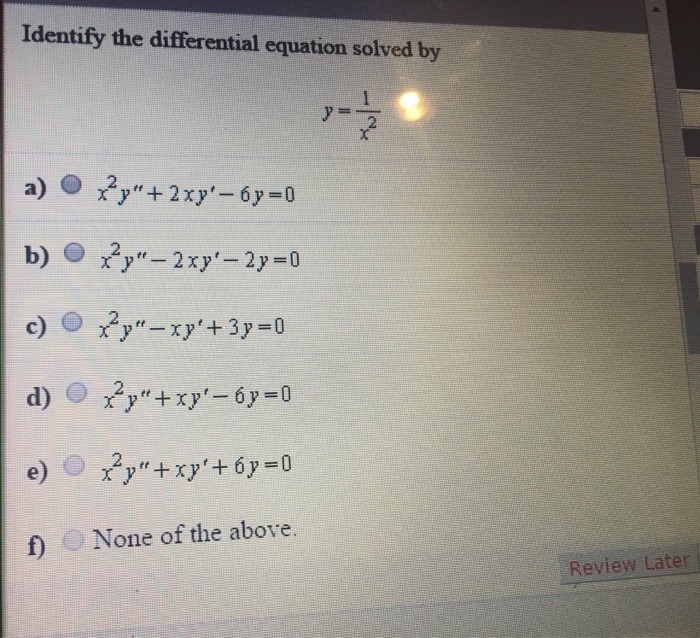 Solved Identify The Differential Equation Solved By Y Chegg Com