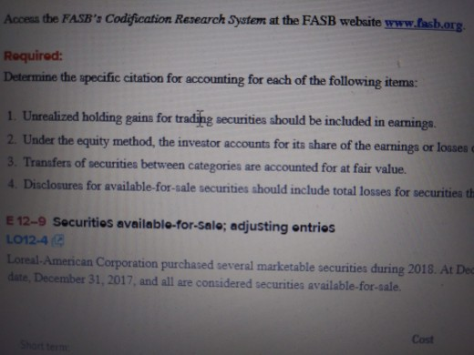 Solved Access The Fasb S Codification Renearch System At Chegg Com