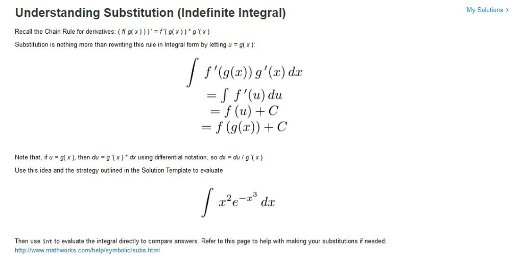 Solved My Solutions Understanding Substitution Indefinit Chegg Com