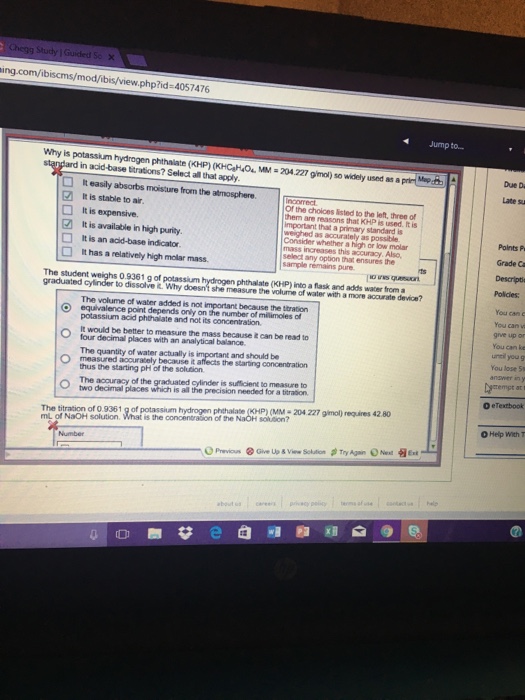 Solved Why Is Potassium Hydrogen Phthalate (KHP) (KHC8H4O