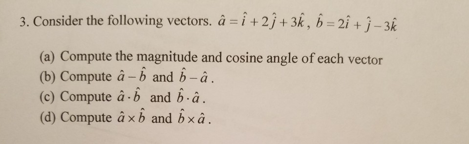 Solved 3 Consider The Following Vectors A I 2j 3k B Chegg Com