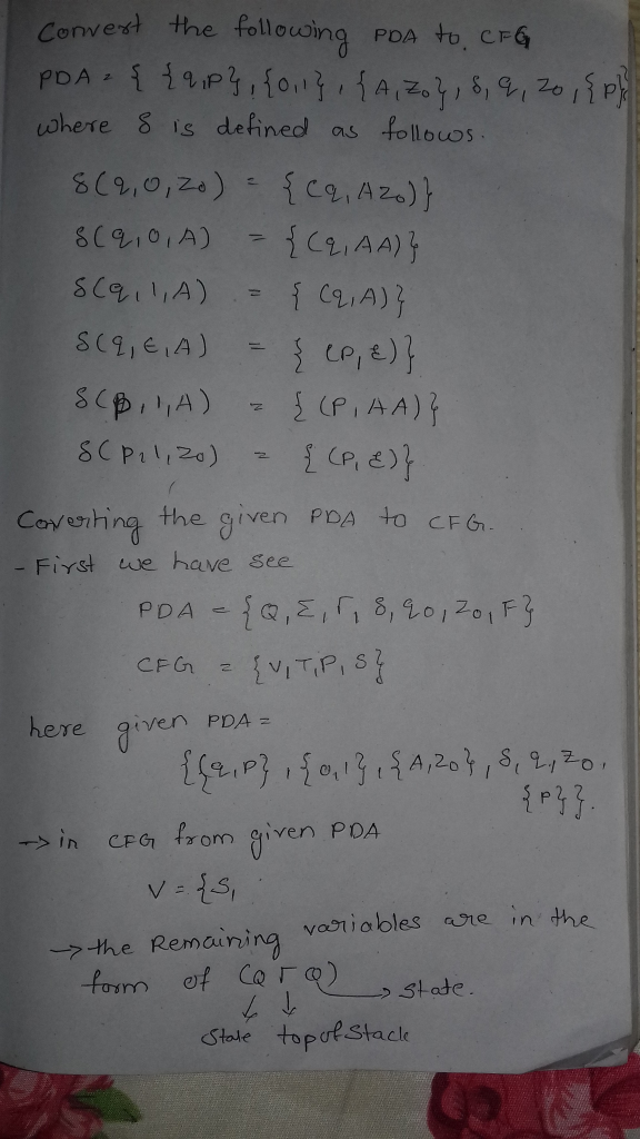 Solved 1 Convert Following Pda Cfg Pda Q P 0 1 Zo Q Zo P Dis Defined Follows 6 Q 0 Q 6 Q 1 Q 6 Q