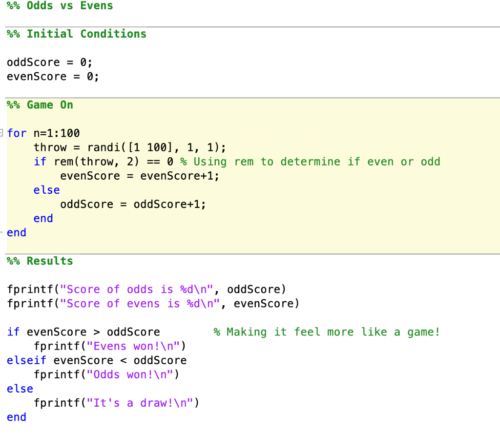 How To Do Odds Vs Evens Game In Matlab This Is Wh Chegg Com