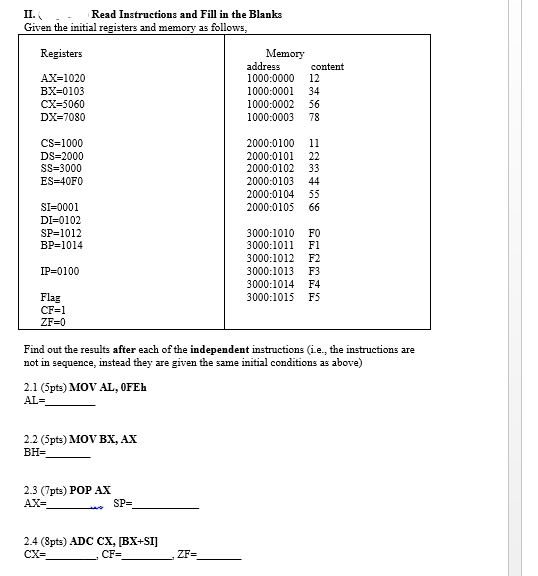 Solved Read Instructions And Fill In The Blank S And Memory Chegg Com
