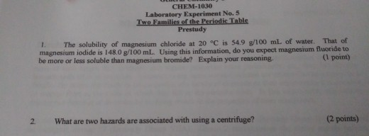 Solved: CHEM-1030 Experiment Prestudy 1. The Solubility Of ...