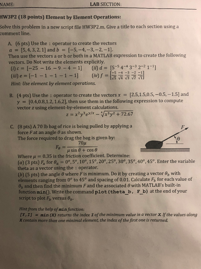 Solved Name Lab Section Hw3p2 18 Points Element Element Operations Solve Problem New Script File Q