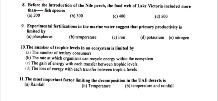 8 Before The Introduction Of The Nile Perch The Chegg Com
