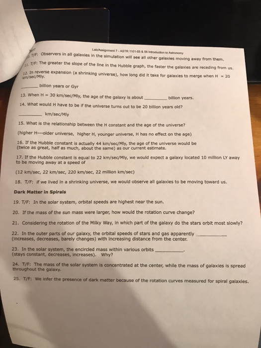 Solved Astronomy Lab These Questions Come Directly From M...