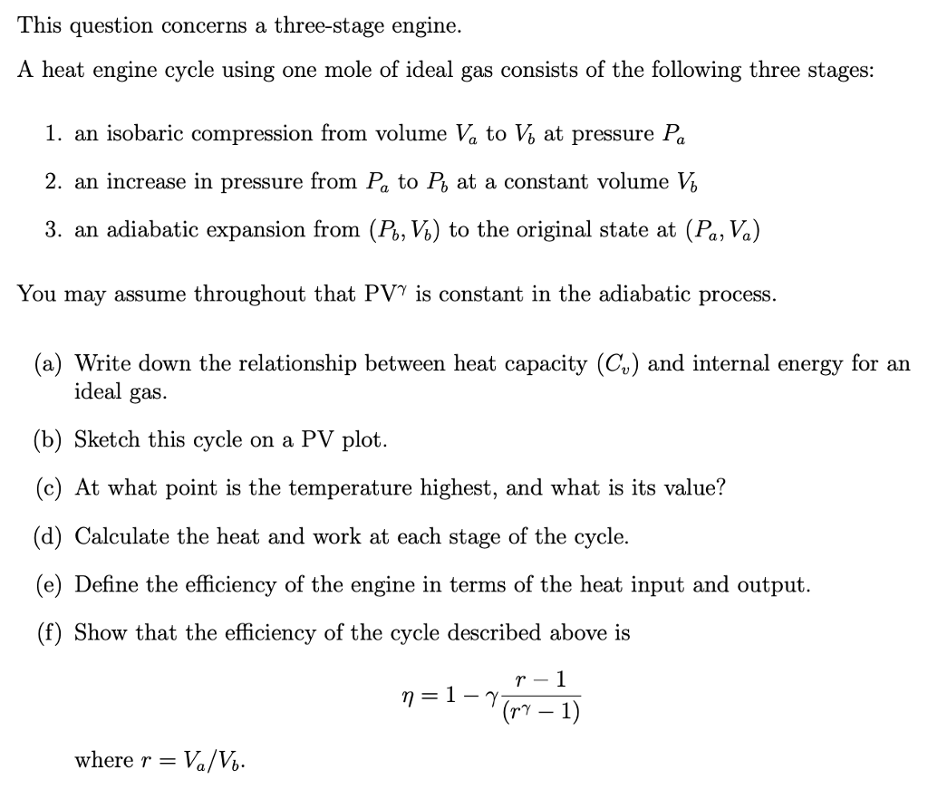 Solved This Question Concerns A Three Stage Engine A Hea Chegg Com
