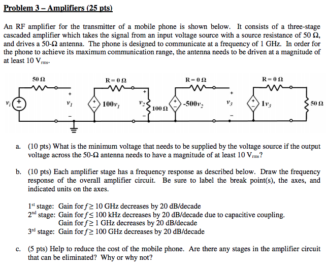 1. [50 points] Given the RF circuit shown below