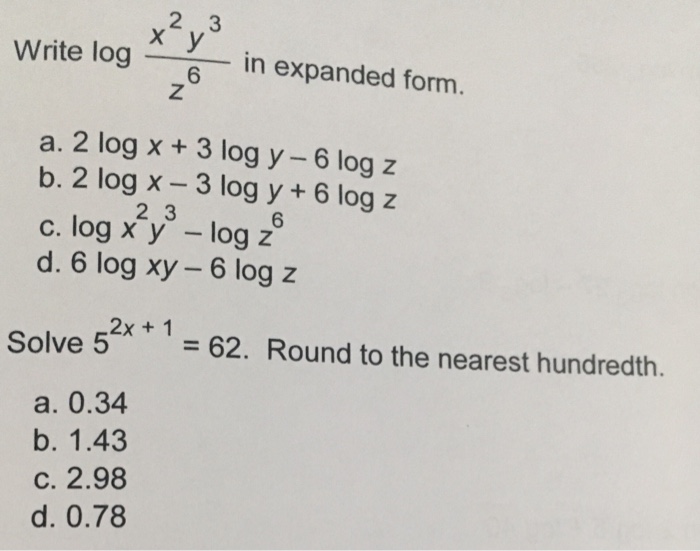 Solved 2 3 Write Login 6 In Expanded Form A 2 Log X 3 Chegg Com