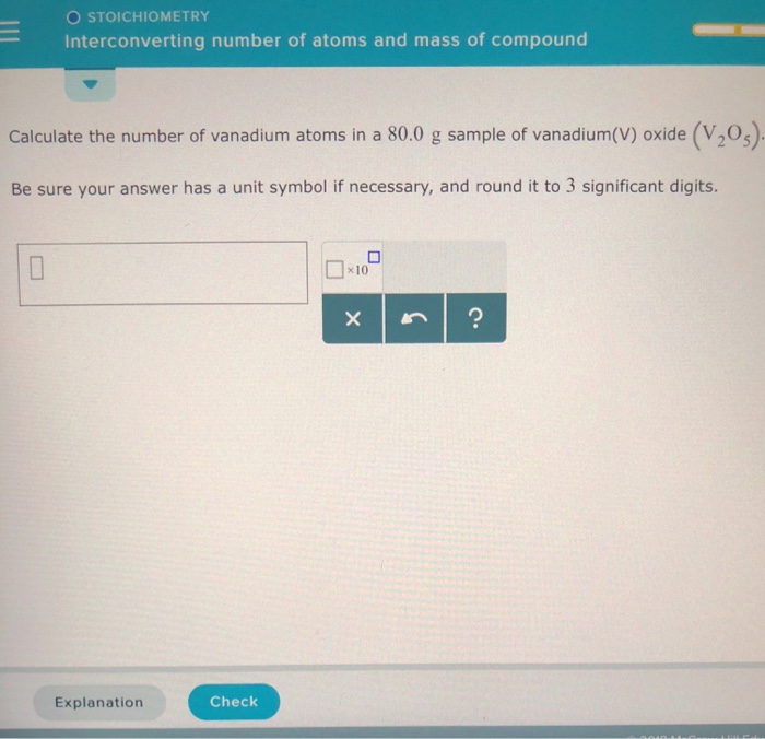 Calculate The Number Of Vanadium Atoms In A 80 0 G Chegg Com