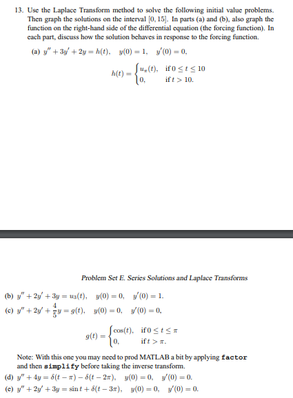 Solved Use The Laplace Transform Method To Solve The Foll Chegg Com