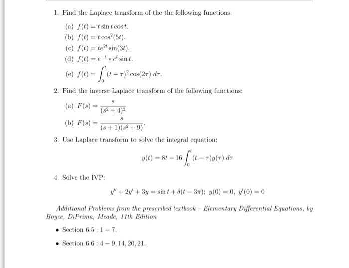 Solved 1 Find The Laplace Transform Of The The Following Chegg Com