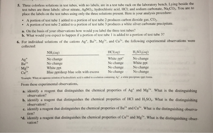 Solved 5 Three Colorless Solutions In Test Tubes With No Chegg Com