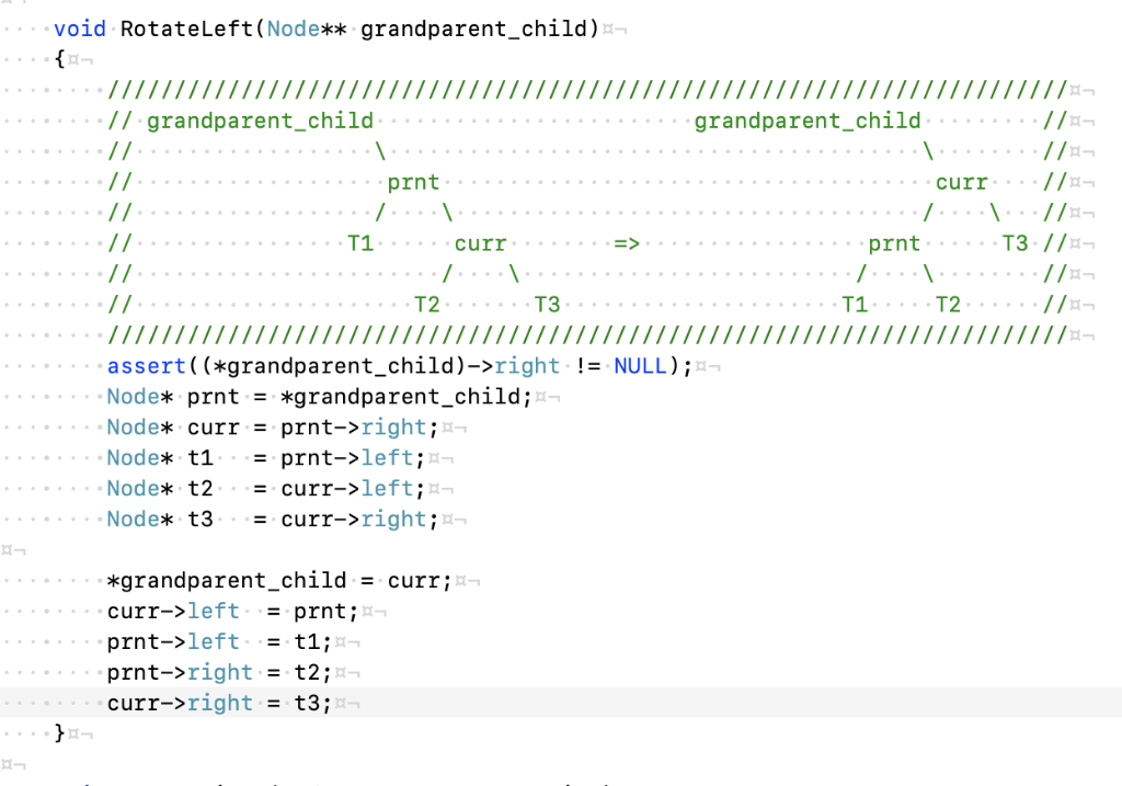 void RotateLeft (Node** grandparent_child)- // grandparent_child grandparent_child curr ..I/ 1I prnt T1 prnt curr T2 T3 TI T2