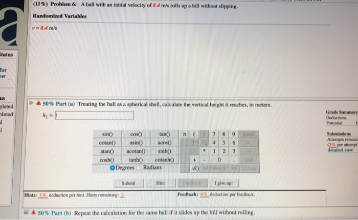 Solved 11 Problem 6 A Ball With An Initial Velocity O