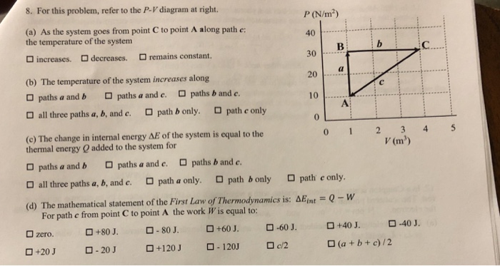 Solved 8 For This Problem Refer To The P V Diagram At R Chegg Com