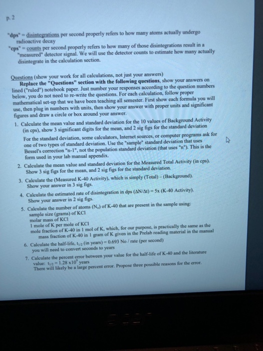 Solved: Dps"-disintegrations Per Second Properly Refers To ...