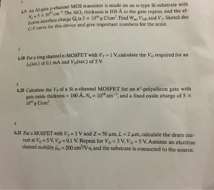 Solved P Channel Mos Transistor Is Made On An N Type Si S Chegg Com