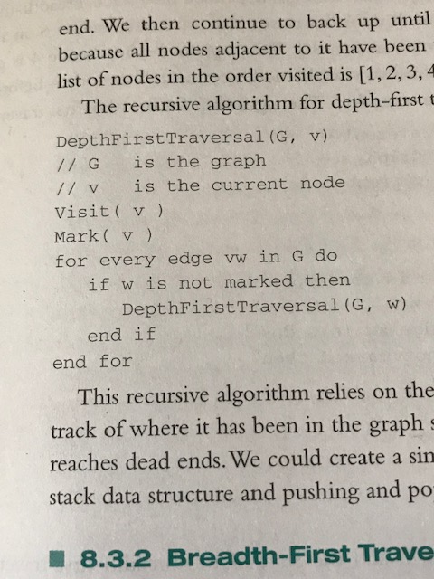 end. We then continue to back up until because all nodes adjacent to it have been list of nodes in the order visited is [1,2,