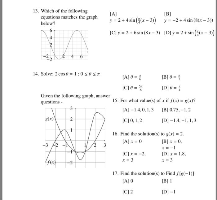 Solved 13 Which Of The Following Equations Matches The G Chegg Com