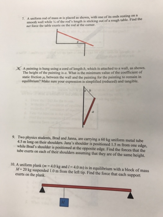 Solved A Uniform Rod Of Mass M Is Placed As Shown With O Chegg Com
