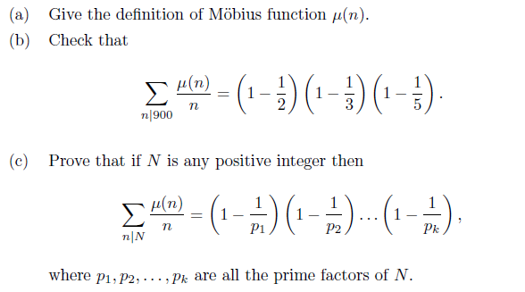 Solved A B Give The Definition Of Mobius Function M N Chegg Com