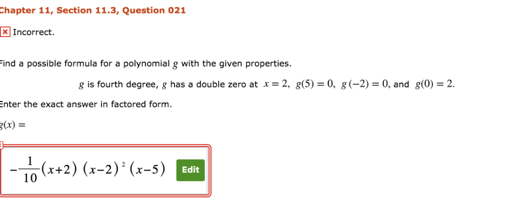 Solved Chapter 11 Section 11 3 Question 021 Incorrect Chegg Com