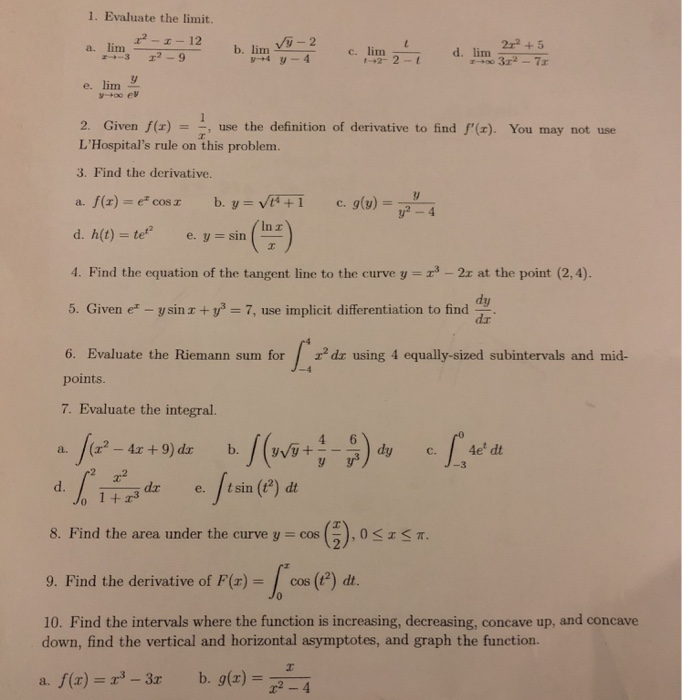 Solved 1 Evaluate The Limit A Lim 212 5 R 3 29 3 E