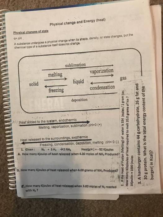 Physical Change And Energy Heat Physical Changes Of Chegg Com