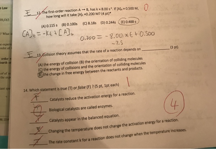 Solved 12 The First Order Reaction A B Has K 8 00 S1 I Chegg Com