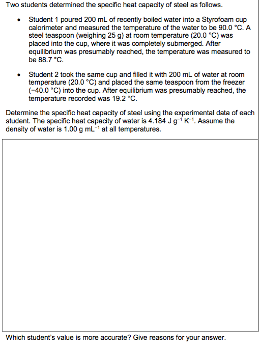 Solved Two Students Determined The Specific Heat Capacity