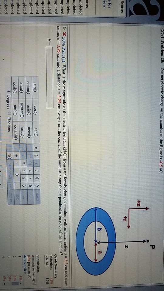 Solved 5 Problem The Net Electric On The Annulus I Chegg Com