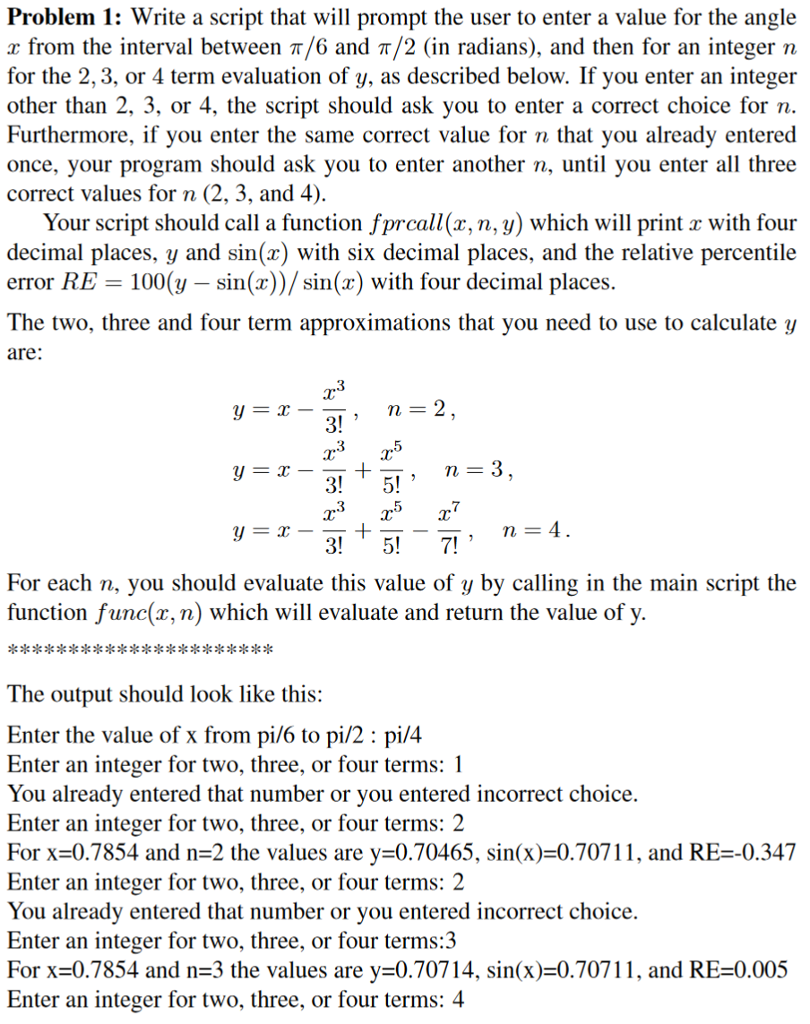 Solved For X 0 7854 And N 4 The Values Are Y 0 Sin Chegg Com