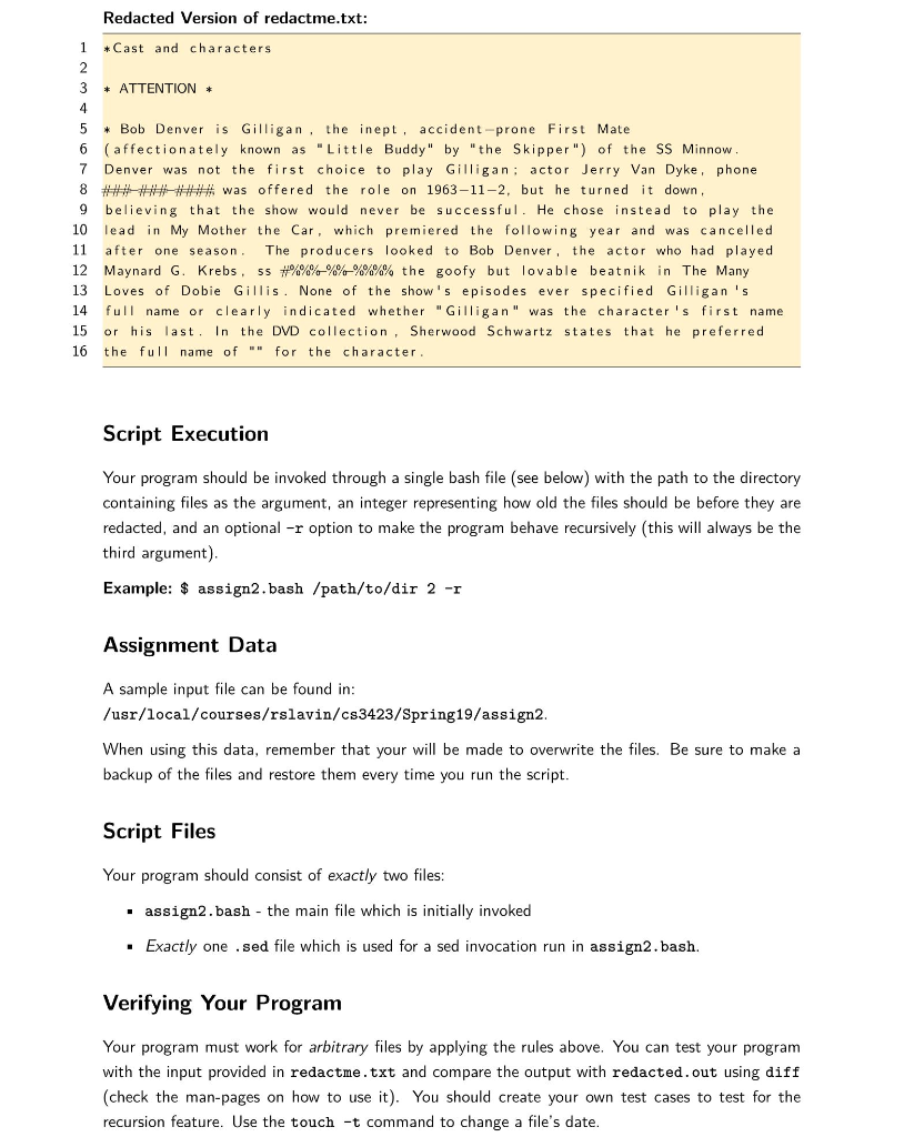 For This Assignment You Will Use Sed Bash And The Chegg Com