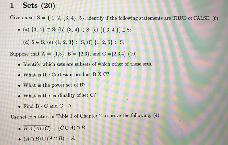 Solved 1 Sets Given A Set S1 2 13 4 5 Identif Chegg Com